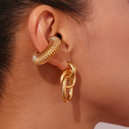 Thick Chain Geometric Trendy Elegant 18k Vermeil Gold Plated Vintage Retro Drop Earrings | Mix Mix Style-Mix MIx Style