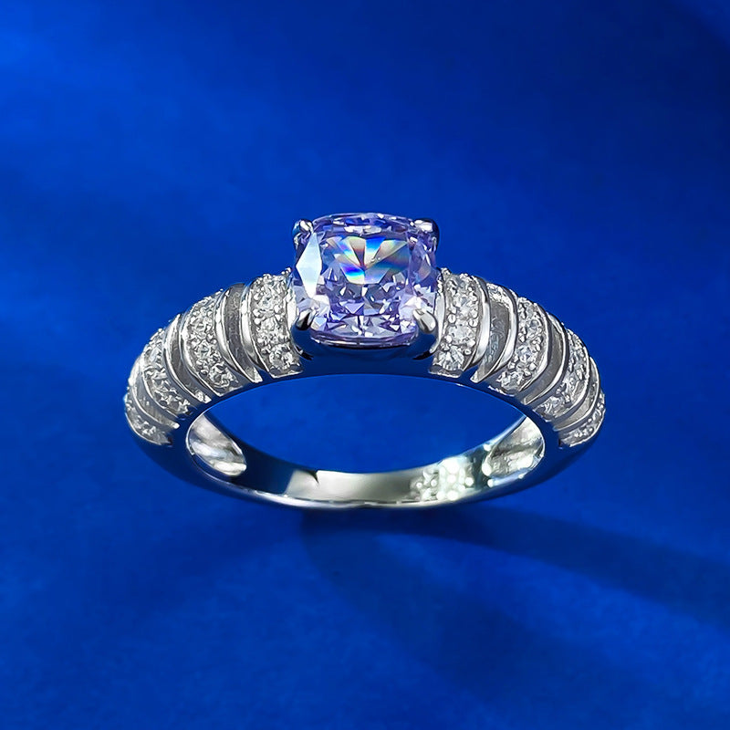 Mujing Jewelry's new purple high carbon diamond ring full body s925 inlaid 6*6 European and American style light luxury women's ring-Mix MIx Style