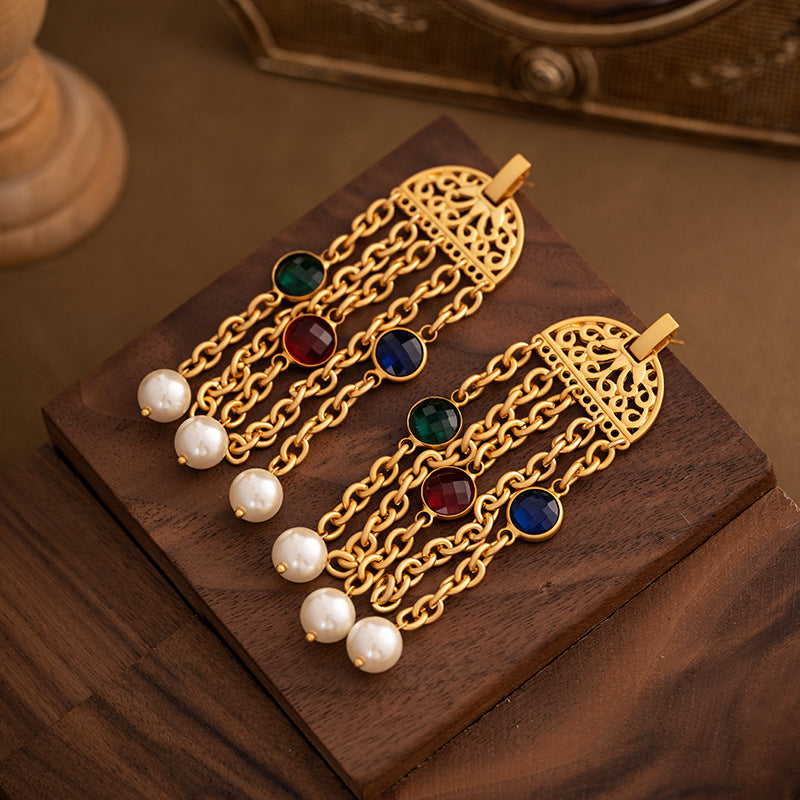 Multi-layer Classic Pendant Akoya Pearl & Diamonds 18k Gold Plated Necklace Earring Bracelet Jewelry Set | Mix Mix Style-Mix MIx Style