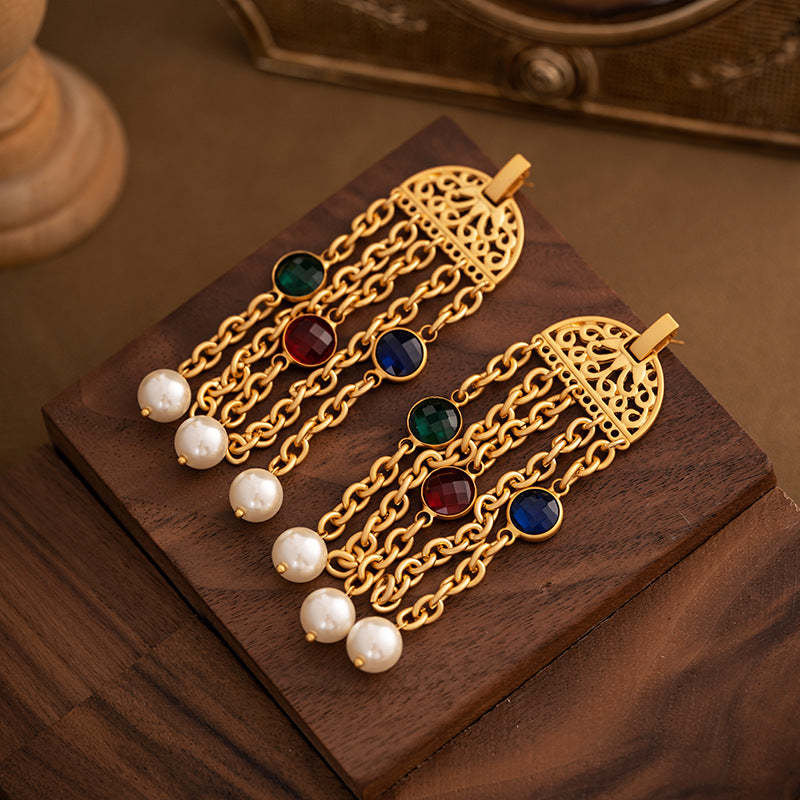 Multi-layer Classic Pendant Akoya Pearl & Diamonds 18k Gold Plated Necklace Earring Bracelet Jewelry Set | Mix Mix Style-Mix MIx Style