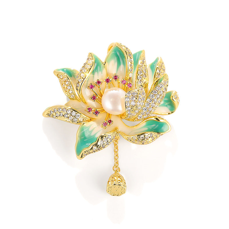 Xiliang Concubine High-end Retro Chinese Style Lotus Brooch Natural Freshwater Pearl Lotus Cheongsam Accessories Pin-Mix MIx Style