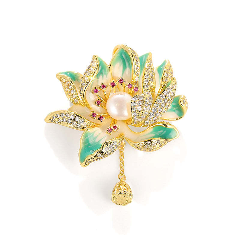 Xiliang Concubine High-end Retro Chinese Style Lotus Brooch Natural Freshwater Pearl Lotus Cheongsam Accessories Pin-Mix MIx Style