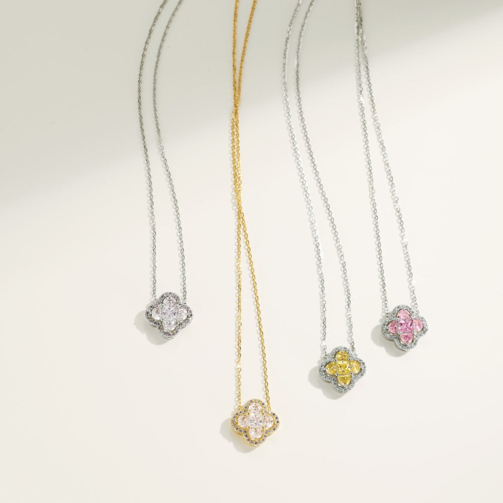 18k White Gold Plated Four-Leaf Clover Cecklace  Moissanite Jewelry-Mix MIx Style