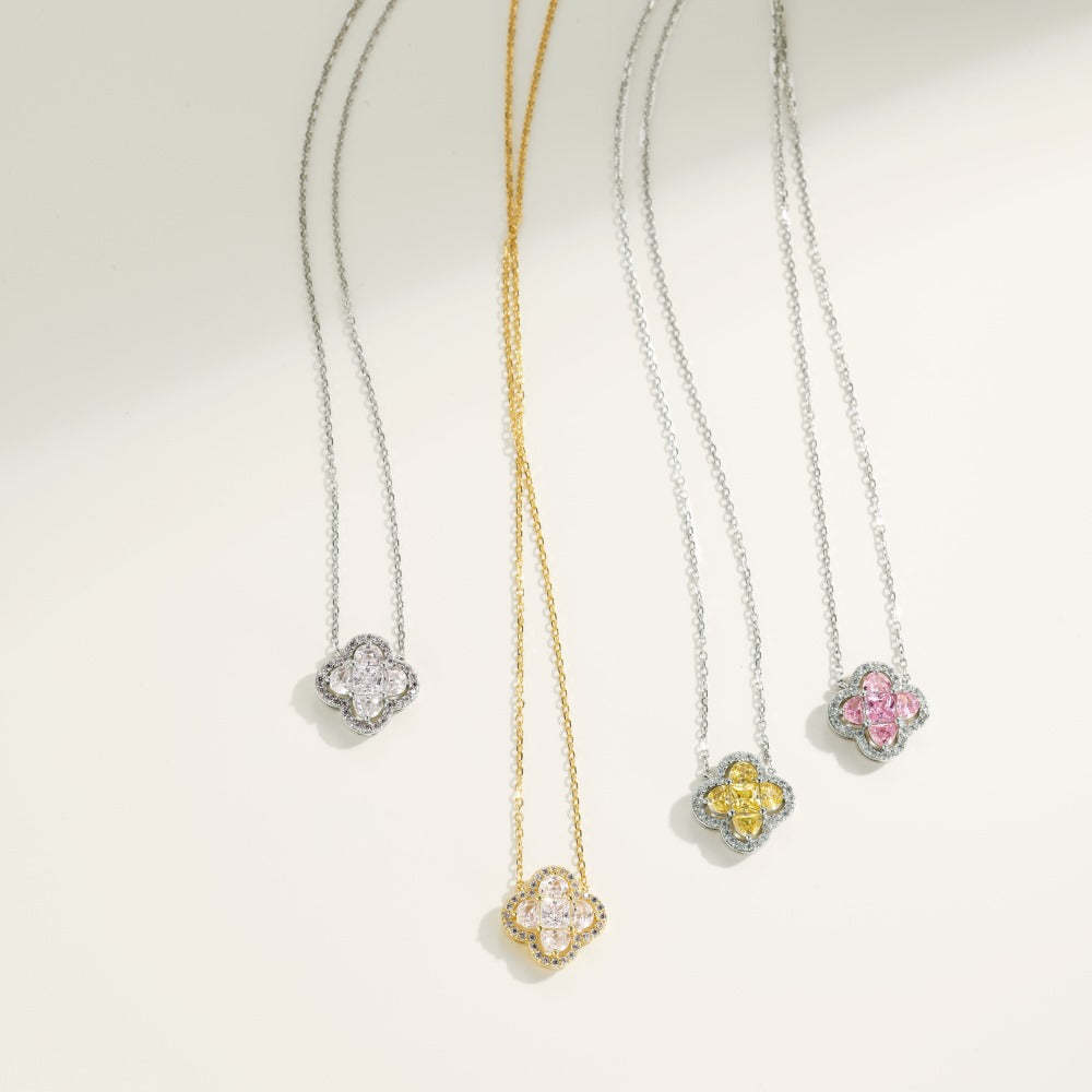 18k White Gold Plated Four-Leaf Clover Cecklace  Moissanite Jewelry-Mix MIx Style