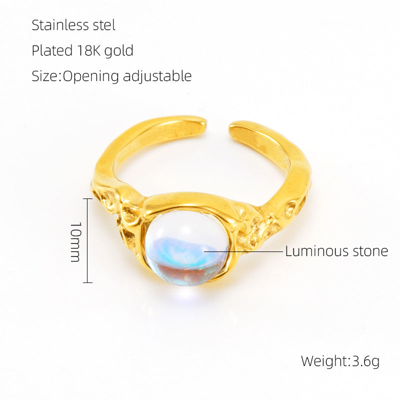 Retro Moissanite Gem 18k Gold Plated Opening Adjustable Ring | Mix Mix Style-Mix MIx Style