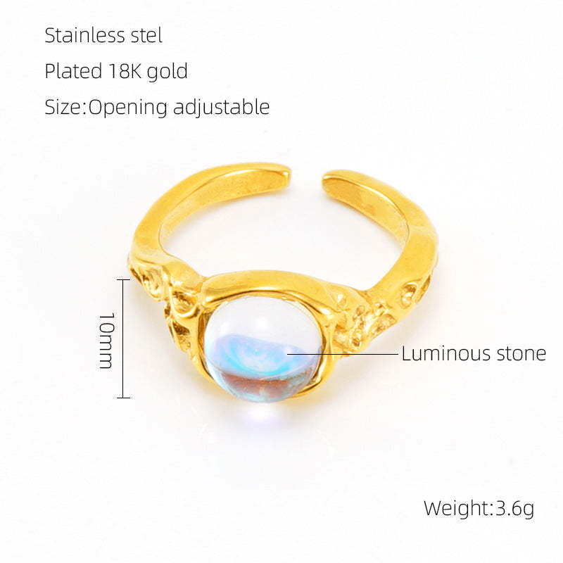 Retro Moissanite Gem 18k Gold Plated Opening Adjustable Ring | Mix Mix Style-Mix MIx Style