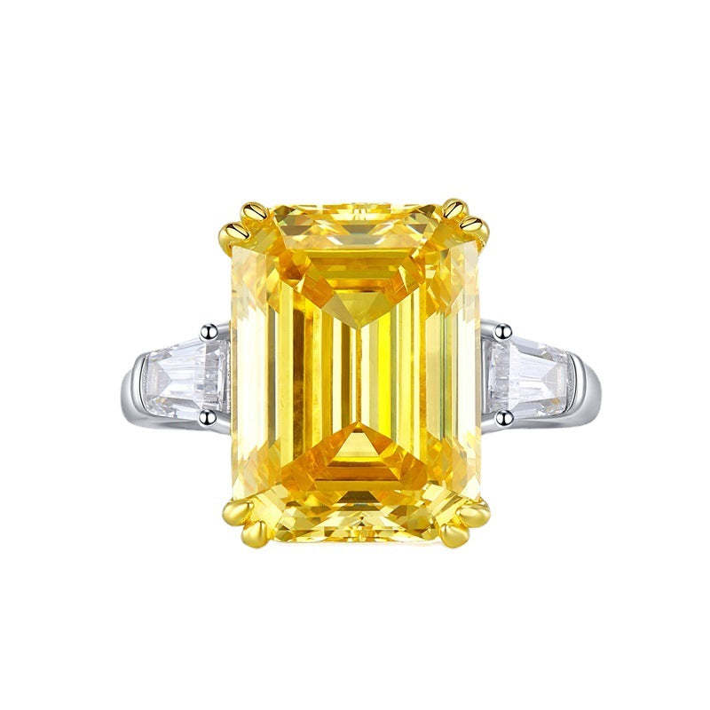 Solitarie Yellow Emerald Cut Moissanite Diamond 5ct 18k White Gold Plated Engagement Ring | Mix Mix Style-Mix MIx Style