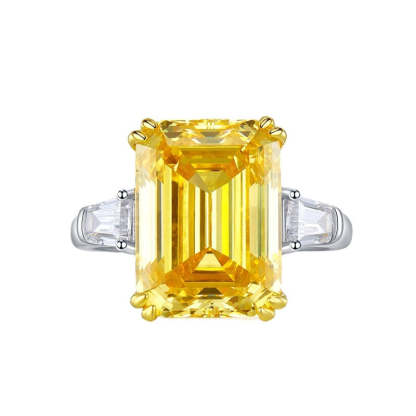 Solitarie Yellow Emerald Cut Moissanite Diamond 5ct 18k White Gold Plated Engagement Ring | Mix Mix Style-Mix MIx Style