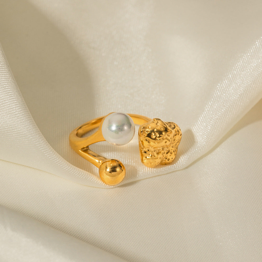 INS internet celebrity trend 18K gold stainless steel stamen shaped pearl ring European and American fashion non-fading jewelry wholesale-Mix MIx Style
