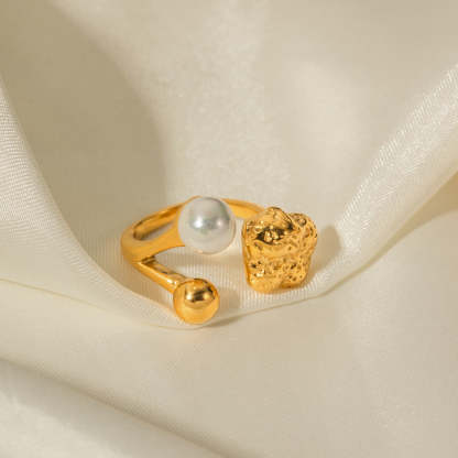 INS internet celebrity trend 18K gold stainless steel stamen shaped pearl ring European and American fashion non-fading jewelry wholesale-Mix MIx Style