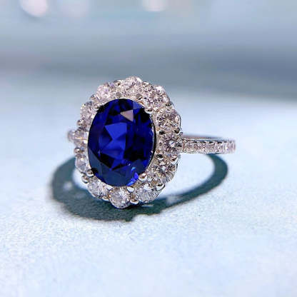Luxurious Deep Blue Oval Cut Moissanite Diamond 3ct 18k White Gold Plated Engagement Ring | Mix Mix Style-Mix MIx Style