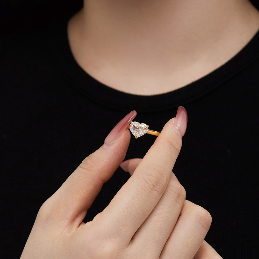 Elegant Solitarie Heart Cut Moissanite Diamond 2ct 18k Vermeil Gold Plated Engagement Ring | Mix Mix Style-Mix MIx Style