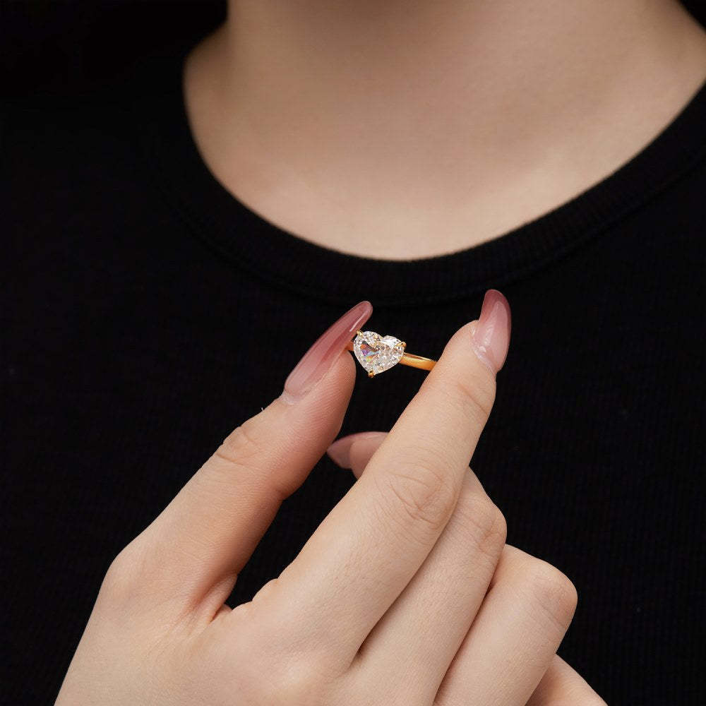 Elegant Solitarie Heart Cut Moissanite Diamond 2ct 18k Vermeil Gold Plated Engagement Ring | Mix Mix Style-Mix MIx Style