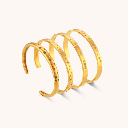 European and American cross-border hot selling eight-pointed star round zircon open bracelet stainless steel round edge five-pointed star zircon hand jewelry for women-Mix MIx Style