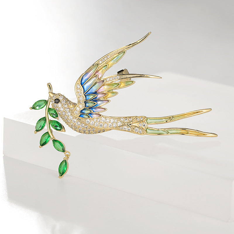 Xiliang Concubine high-end enamel swallow brooch zircon leaf bird brooch atmospheric national tide clothing accessories pin-Mix MIx Style