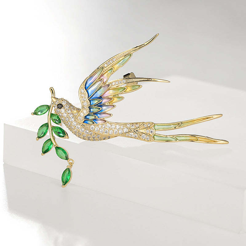 Xiliang Concubine high-end enamel swallow brooch zircon leaf bird brooch atmospheric national tide clothing accessories pin-Mix MIx Style