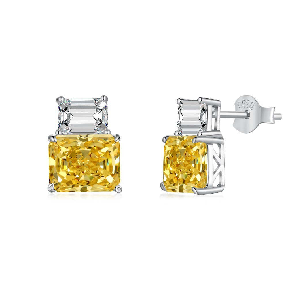 Linlang s925 sterling silver high carbon diamond earrings inlaid with rectangular 8A ice flower cut main stone light luxury perfume bottle shaped earrings-Mix MIx Style