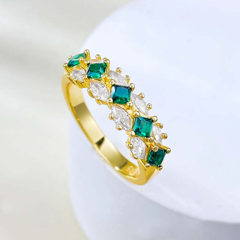 Mujing Jewelry S925 Silver Women's Fashion Colored Gem Artificial Emerald Ring Daily Replacement Atmospheric Ring-Mix MIx Style