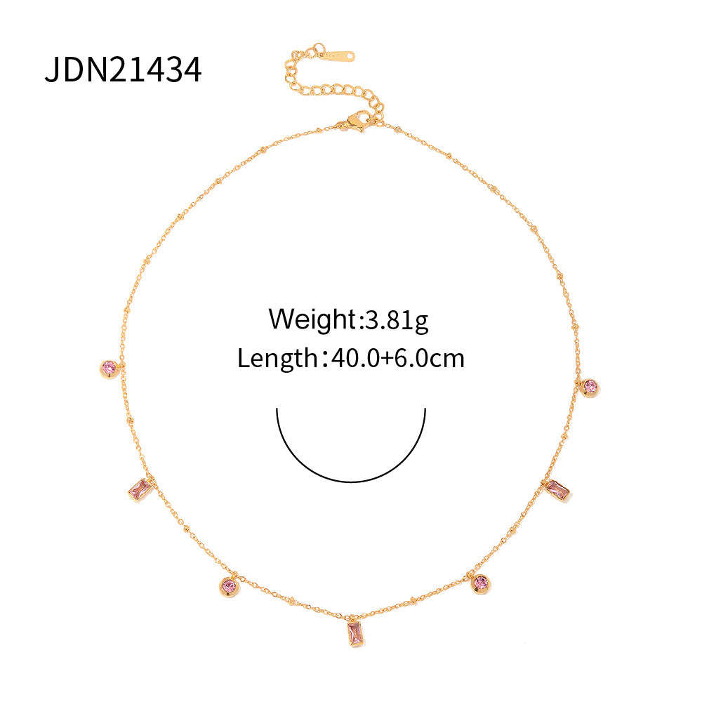 Pink and Purple Moissanite Pendant 18K Gold Plated Chain Bracelet and Necklace | Mix Mix Style [Hot Seller]-Mix MIx Style