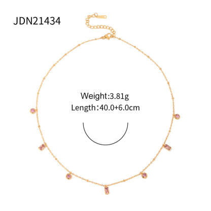 Pink and Purple Moissanite Pendant 18K Gold Plated Chain Bracelet and Necklace | Mix Mix Style [Hot Seller]-Mix MIx Style