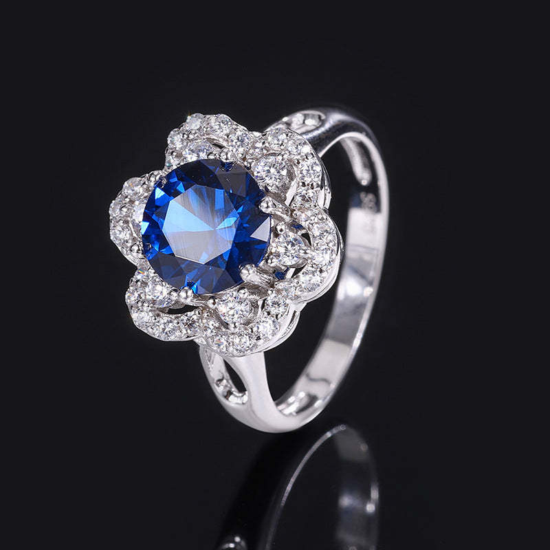 2023 New S925 Silver Jewelry Simulated Red Sapphire Round Niche Set Main Stone 8mm-6mm-Mix MIx Style