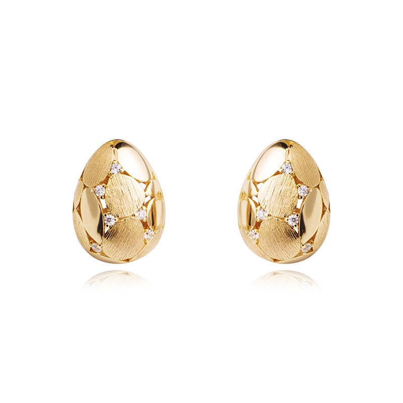 Sterling silver small golden egg earrings for women 925 silver retro light luxury fashion all-match brushed earrings wholesale-Mix MIx Style