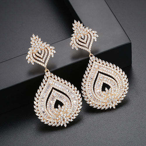 Black - White Timeless Moissanite Diamonds Elegant 18k White Gold Plated Vintage Retro Drop Earrings | Mix Mix Style-Mix MIx Style