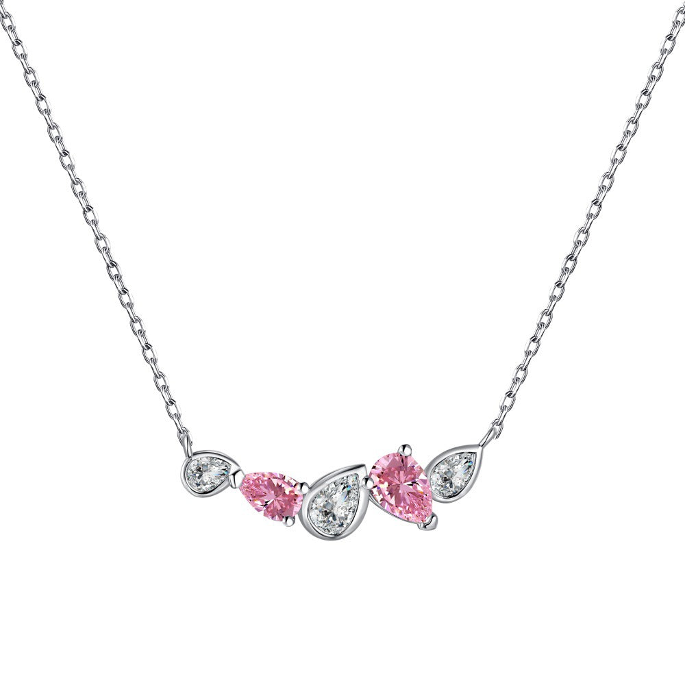 S925 sterling silver necklace female blue pink diamond water drop pear-shaped stitching design niche fashion exquisite versatile clavicle chain-Mix MIx Style