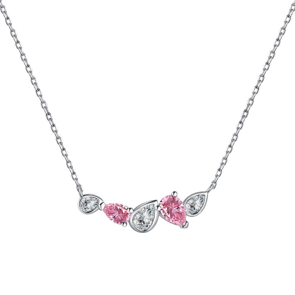 S925 sterling silver necklace female blue pink diamond water drop pear-shaped stitching design niche fashion exquisite versatile clavicle chain-Mix MIx Style