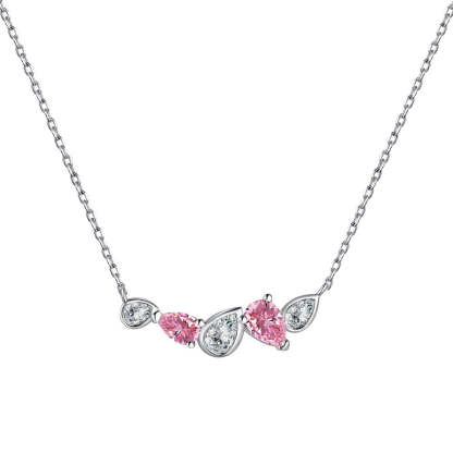 S925 sterling silver necklace female blue pink diamond water drop pear-shaped stitching design niche fashion exquisite versatile clavicle chain-Mix MIx Style