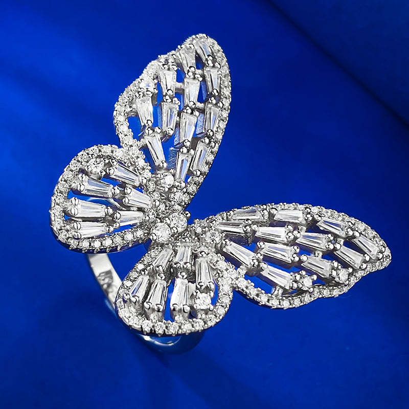 Mujing Jewelry S925 Silver New Style Exaggerated Seiko Butterfly Sterling Silver Ring Wide Version European and American Wholesale Jewelry-Mix MIx Style