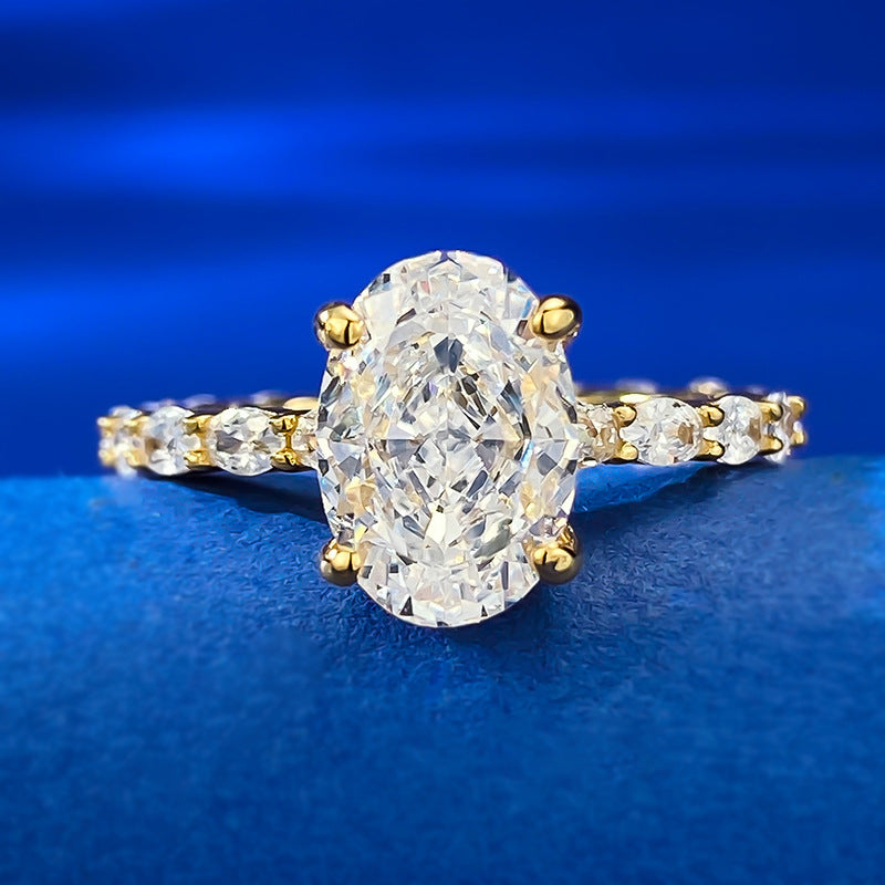 Glam White Oval Cut Moissanite Diamond 3ct Elegant 18k White Gold Engagement Ring | Mix Mix Style-Mix MIx Style