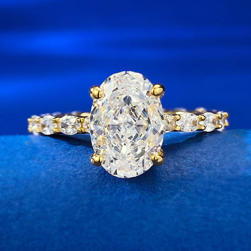 Glam White Oval Cut Moissanite Diamond 3ct Elegant 18k White Gold Engagement Ring | Mix Mix Style-Mix MIx Style