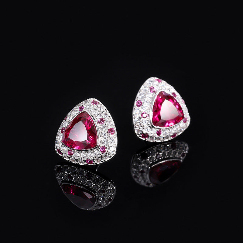 White & Pink Triangle Moissanite Diamonds 2ct Elegant 18k White Gold Plated Stud Earrings | Mix Mix Style-Mix MIx Style