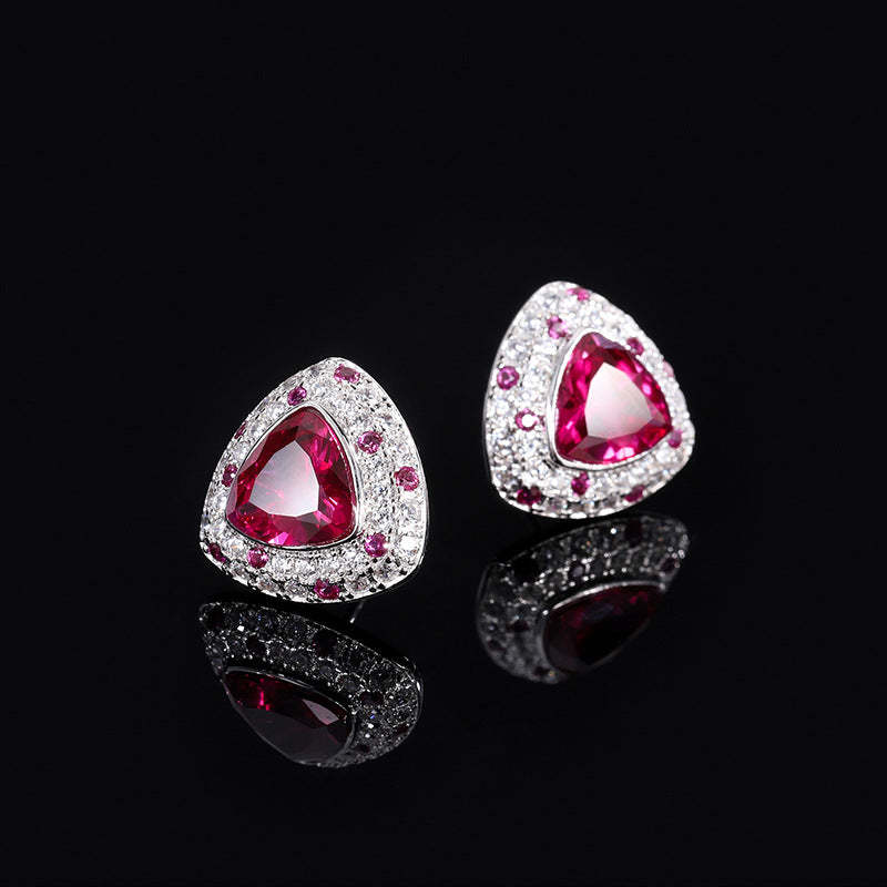 White & Pink Triangle Moissanite Diamonds 2ct Elegant 18k White Gold Plated Stud Earrings | Mix Mix Style-Mix MIx Style