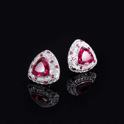 White & Pink Triangle Moissanite Diamonds 2ct Elegant 18k White Gold Plated Stud Earrings | Mix Mix Style-Mix MIx Style