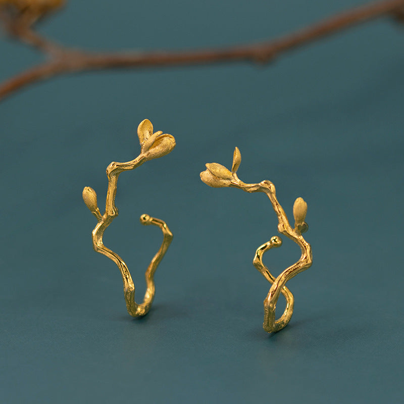 Original design sparse shadow S925 sterling silver three-dimensional magnolia flower national trend ear cuff beautiful non-pierced earrings-Mix MIx Style