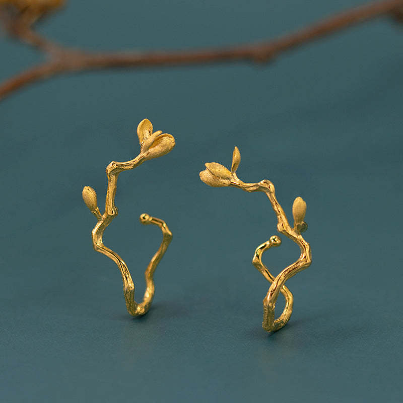 Original design sparse shadow S925 sterling silver three-dimensional magnolia flower national trend ear cuff beautiful non-pierced earrings-Mix MIx Style