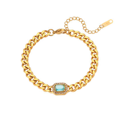 Vintage Thick Retro Classic Pendant Radiant Cut Diamond Luxury 18k Gold Plated Chain Bracelet Jewelry | Mix Mix Style-Mix MIx Style