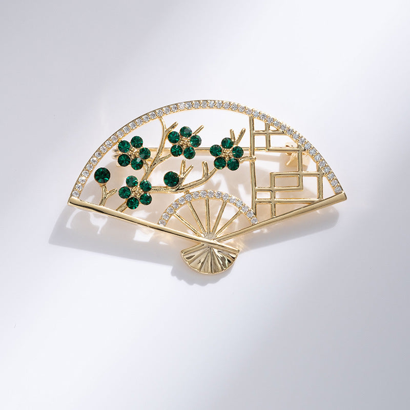 Xiliang Concubine's new national style cheongsam accessories exquisite zircon fan-shaped plum blossom brooch cardigan anti-exposure pin-Mix MIx Style