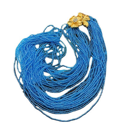 Blue Multi-Layer Beads Vintage Retro Flower Pendant Luxury 18k Vermeil Gold Plated Necklace Jewelry | Mix Mix Style-Mix MIx Style