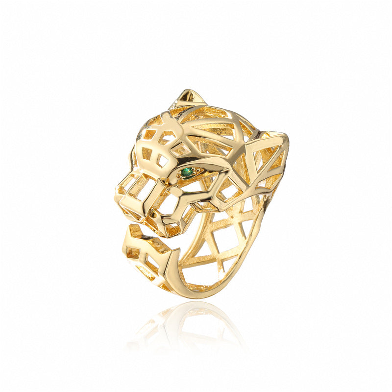 European and American fashion punk style hollow leopard ring adjustable 18K gold electroplated copper micro-inlaid hip-hop cultural jewelry-Mix MIx Style
