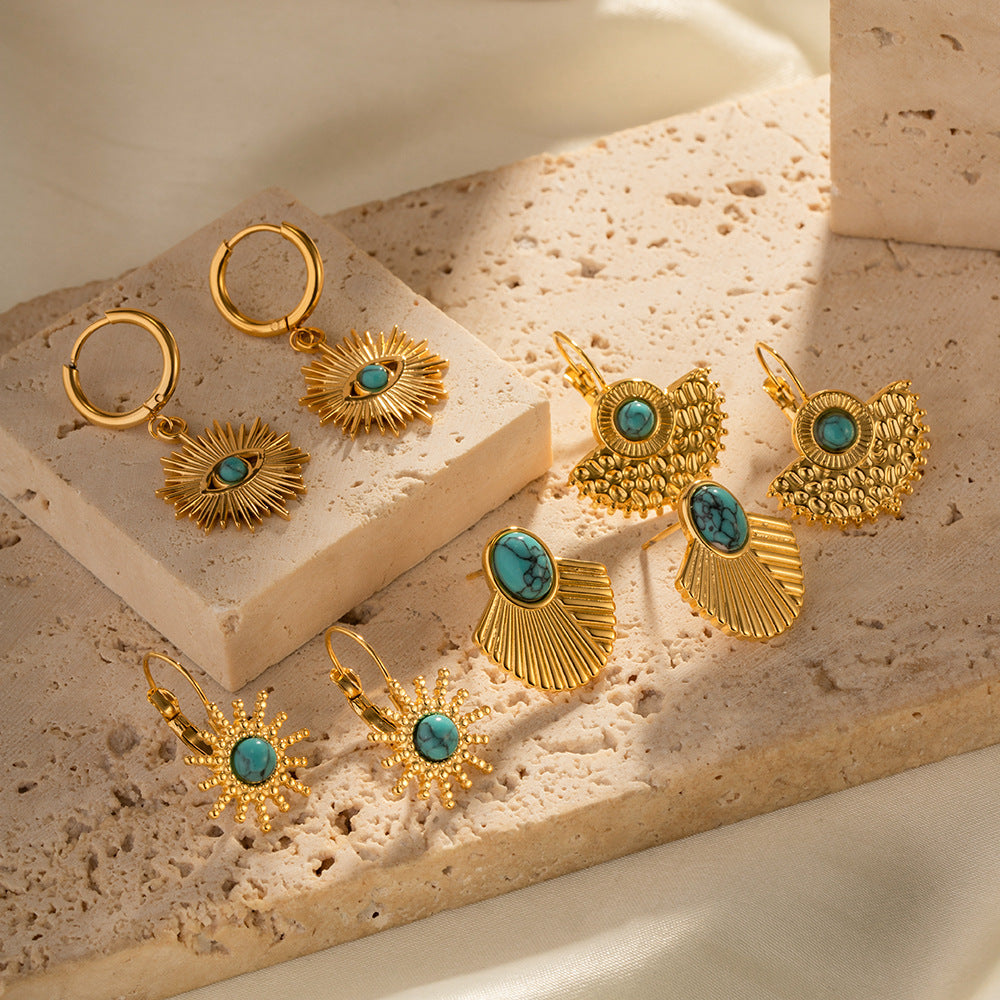 Vintage Green Natural Gem High-End 18k Gold Plated Earrings | Mix Mix Style [Hot Seller]-Mix MIx Style