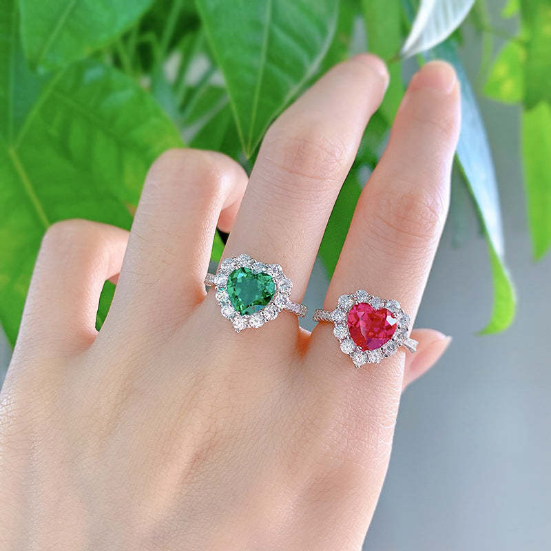 Mujing Jewelry 2023 new high 3ct carbon diamond 925 sterling silver ring inlaid with 8*8 heart-shaped luxury full diamond retro ring-Mix MIx Style