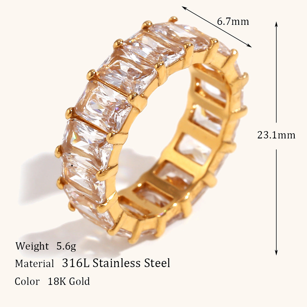 Retro Classic White Radiant Cut Diamond Dainty Luxury 18k Vermeil Gold Plated Band Ring Jewelry | Mix Mix Style-Mix MIx Style