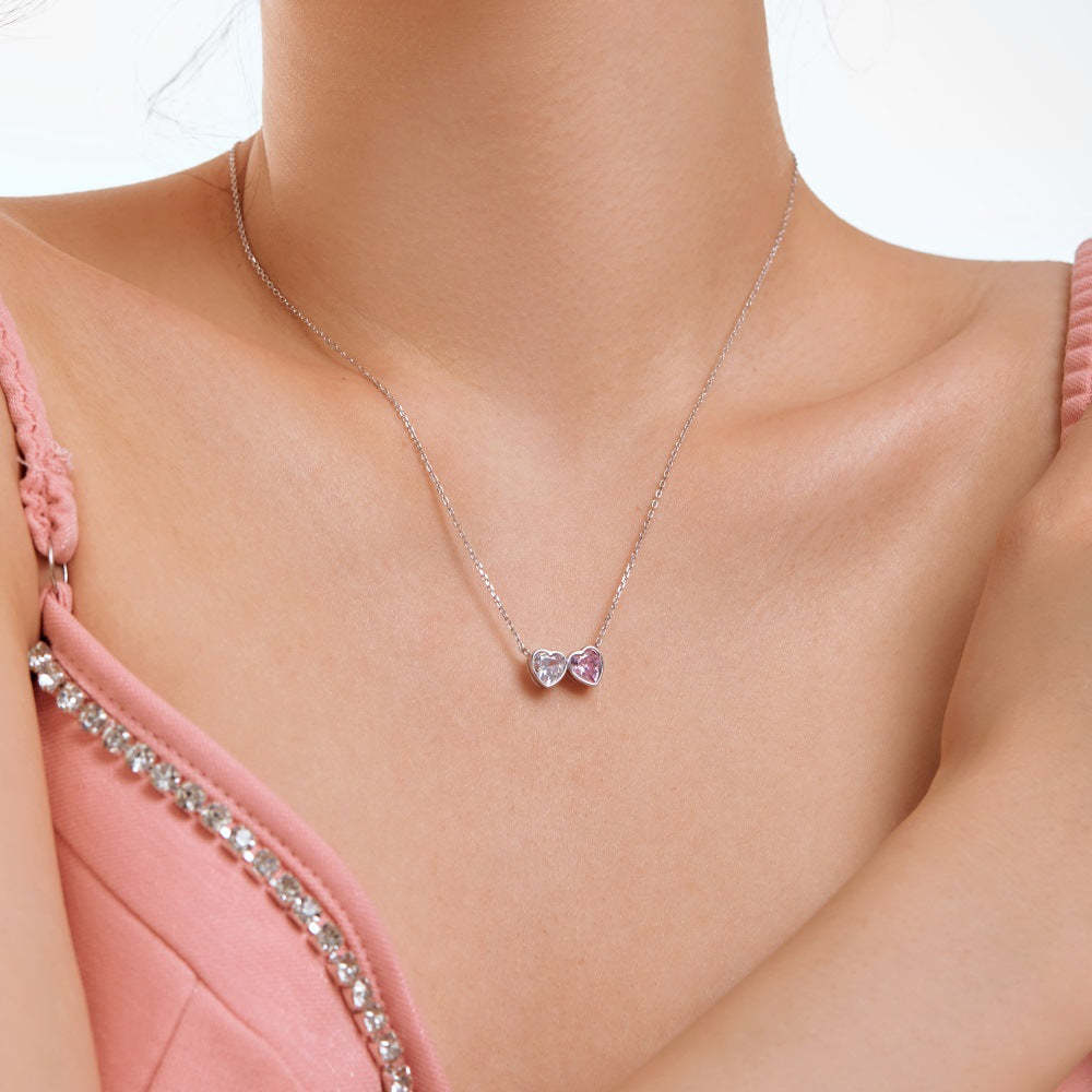 Linlang S925 sterling silver double heart necklace for women, exquisite and cute design, heart-shaped zircon pendant, clavicle chain, simple silver jewelry-Mix MIx Style