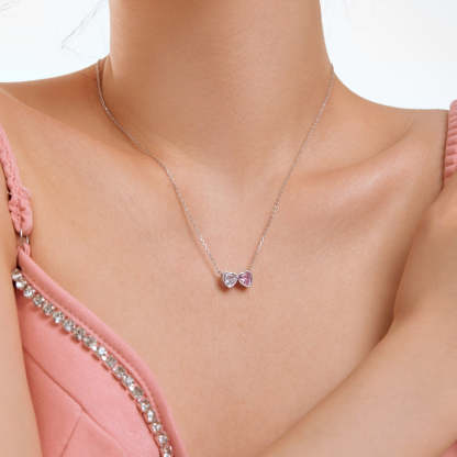 Linlang S925 sterling silver double heart necklace for women, exquisite and cute design, heart-shaped zircon pendant, clavicle chain, simple silver jewelry-Mix MIx Style