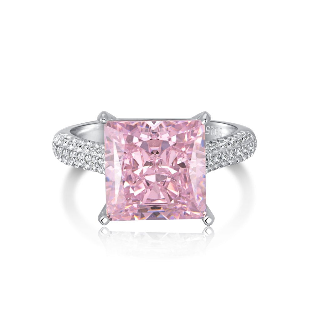 Fashion Pink Princess Cut Moissanite Diamond 4ct 18k White Gold Plated Engagement Ring | Mix Mix Style-Mix MIx Style
