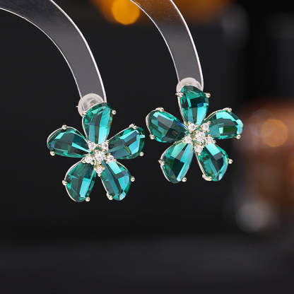 Super fairy temperament girlish fresh earrings trendy niche design earrings s925 silver needle color crystal flower earrings-Mix MIx Style