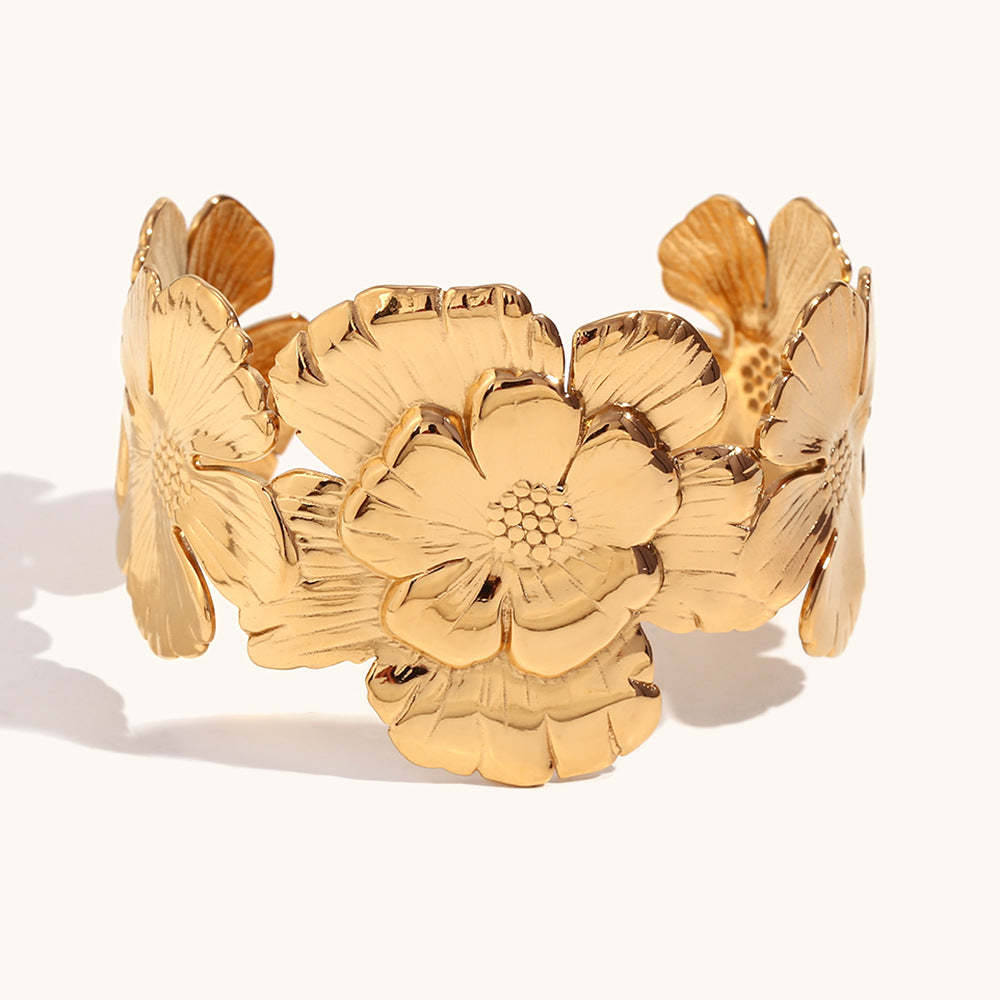 European and American cross-border hot selling fashion personality exaggerated stainless steel plated 18K gold simple open flower bracelet jewelry-Mix MIx Style